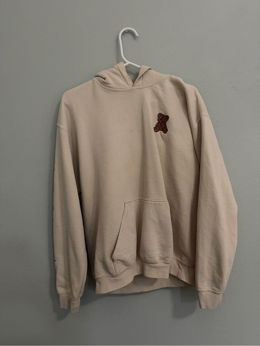 riot society Neutral Beige Hoodie with Teddy Embroidery